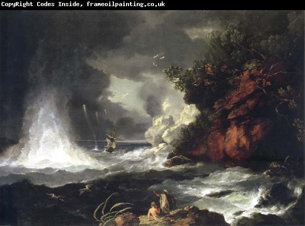 unknow artist A View of Cape Stephens in Cook-s Straits New Zealand With Waterspout
